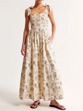 Abercrombie & Fitch Cream Maxi Dress with Black Print